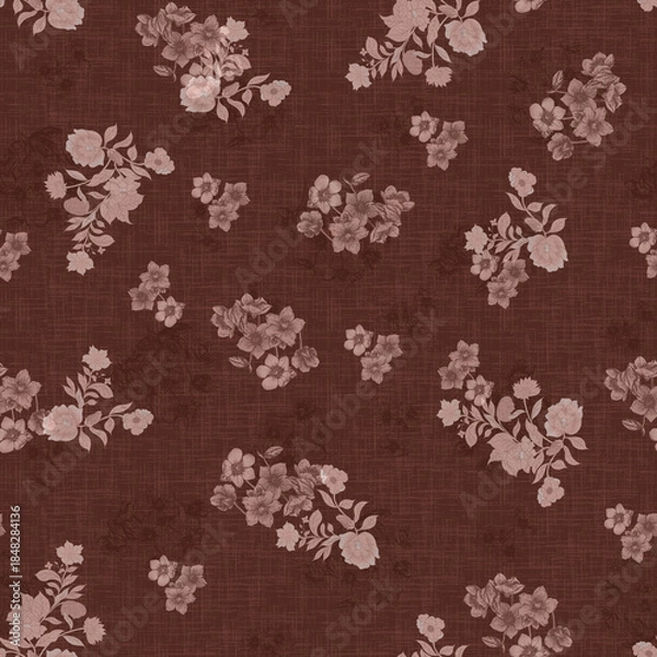 Obraz Seamless Vintage Floral Pattern Brown Fabric Background