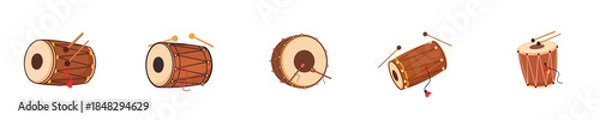 Obraz Traditional Drum Instrument Flat Vector Illustration Collection Set