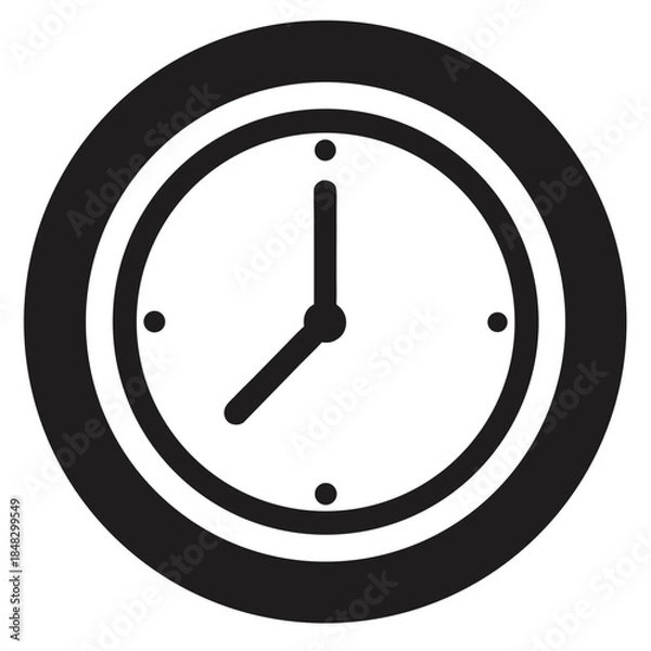 Obraz Clean black and white simple clock icon, symbolizing time and efficiency.