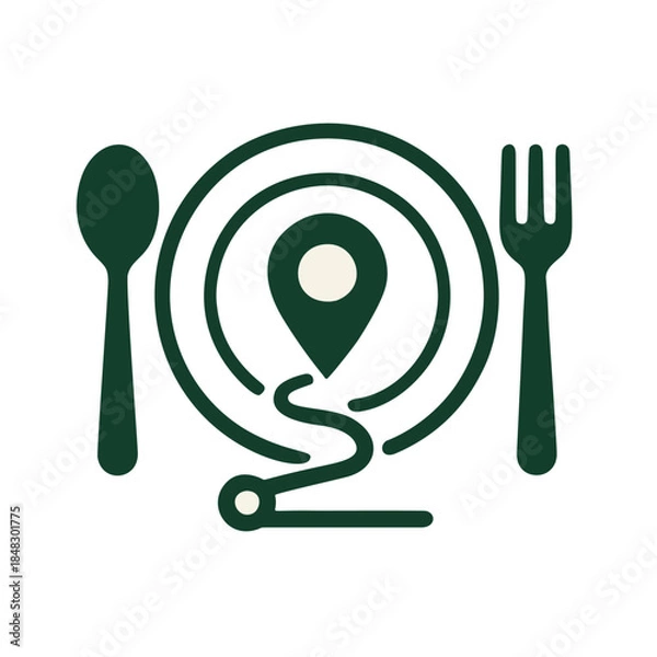 Fototapeta Icon "Local Food Mile": a plate with a short location map underneath.