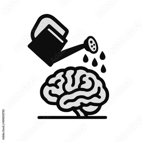 Fototapeta Icon "Therapy": a brain being watered with a watering can.