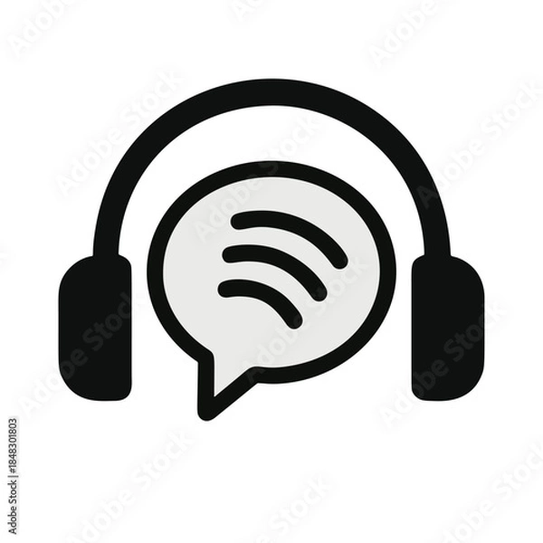 Fototapeta Icon "Listening to a Podcast": an earphone with sound waves forming a speech bubble.