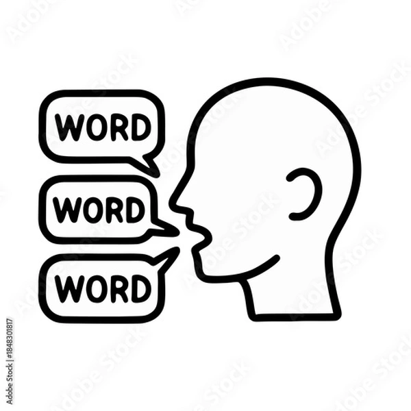 Fototapeta Line icon for semantic satiation (word repetition).