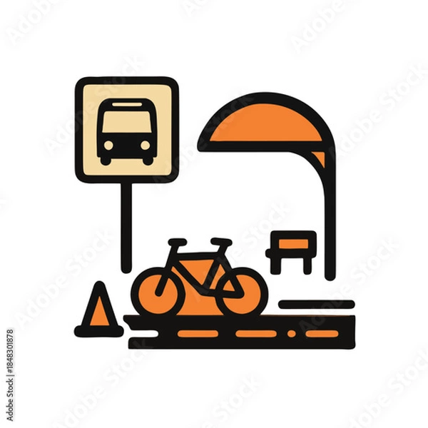 Fototapeta Icon "Pop-Up Mobility" - A bus stop that can be quickly installed/removed, or a temporary bike lane.