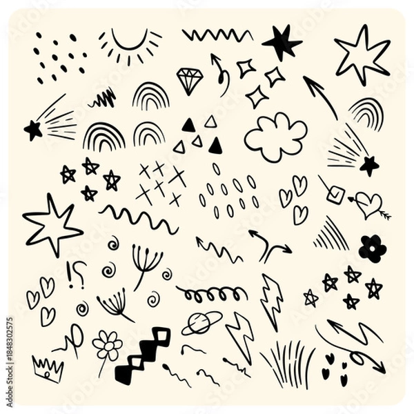 Fototapeta Hand Drawn Cute Celestial and Decorative Doodle Elements