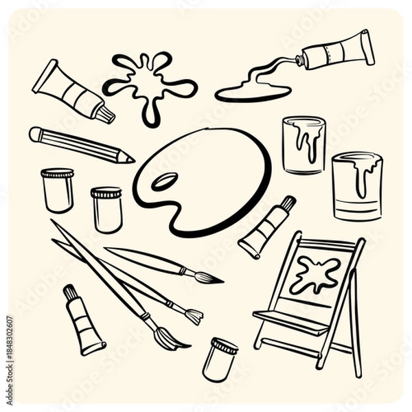 Fototapeta Hand-Drawn Art Supplies Doodle Set