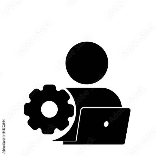 Fototapeta 設定作業を行う技術者アイコン(黒)