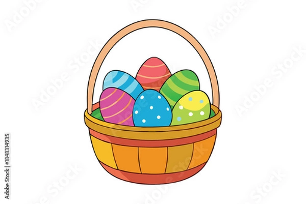Obraz Easter basket filled with colored eggs on white background