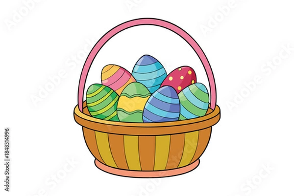 Obraz Basket filled with colorful eggs vector illustration on a white background