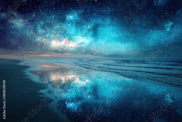 Fototapeta Starry Night Beach Reflection