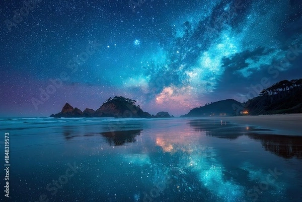 Fototapeta Starry Night Beach Reflection
