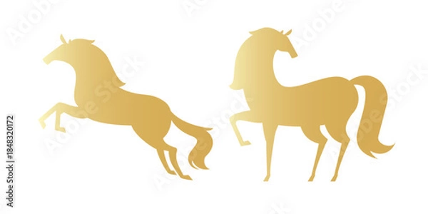 Obraz ゴールドの馬のシルエット。高級感のあるベクターイラスト。2026年のお正月、干支、年賀状用。