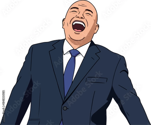 Obraz Man Laughing Hard In A Dark Blue Suit Isolated On White