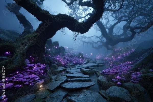Obraz Mystical Glowing Forest Pathway At Night