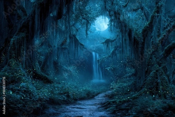 Obraz Mysterious Blue Forest Path Under Moonlight