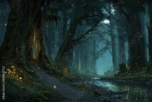Obraz Mystical Glowing Forest At Night