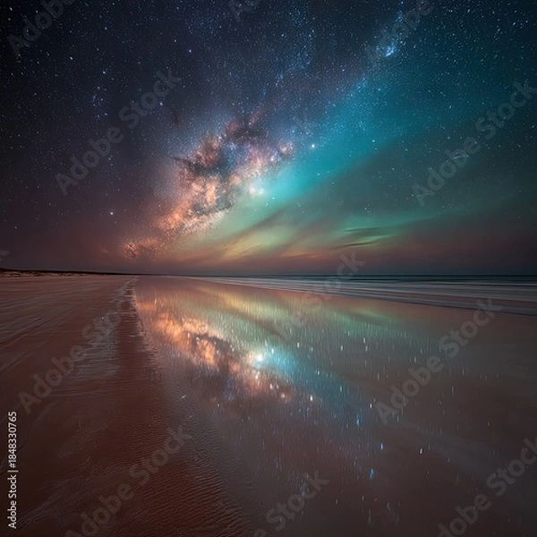 Obraz Night Sky Reflection On Calm Beach at Sunset