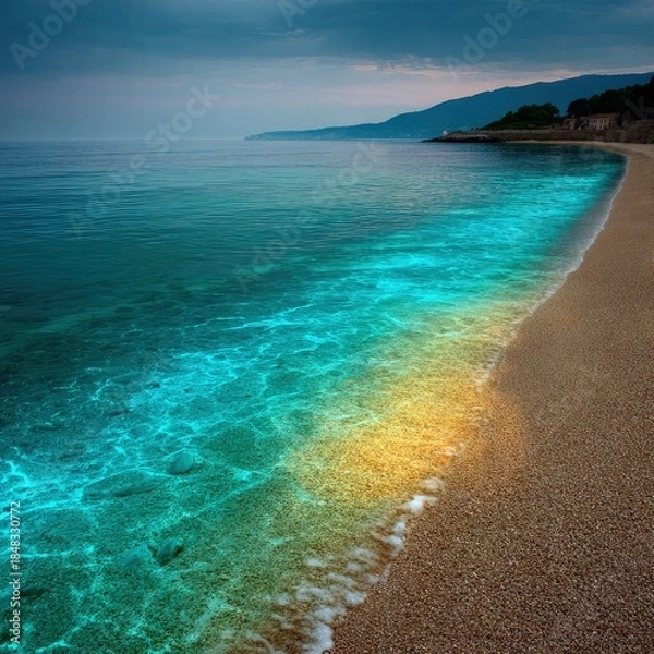 Obraz Vibrant Turquoise Coastal Waves At Sunset
