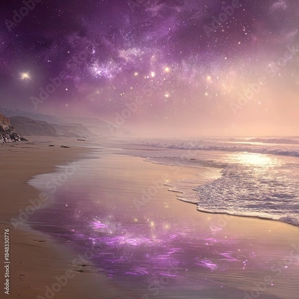 Obraz Magical Beach Sunset Under Starry Sky