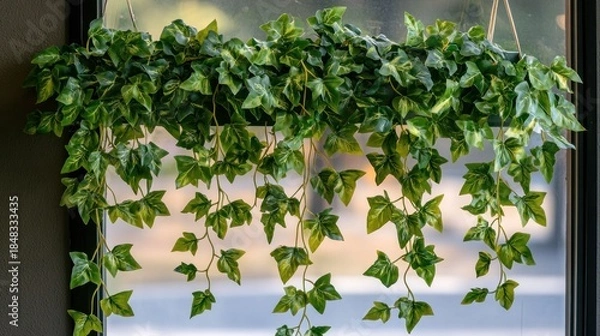 Obraz Hanging ivy plant decorates a window.