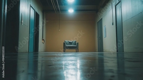 Obraz Empty corridor with a single chair.