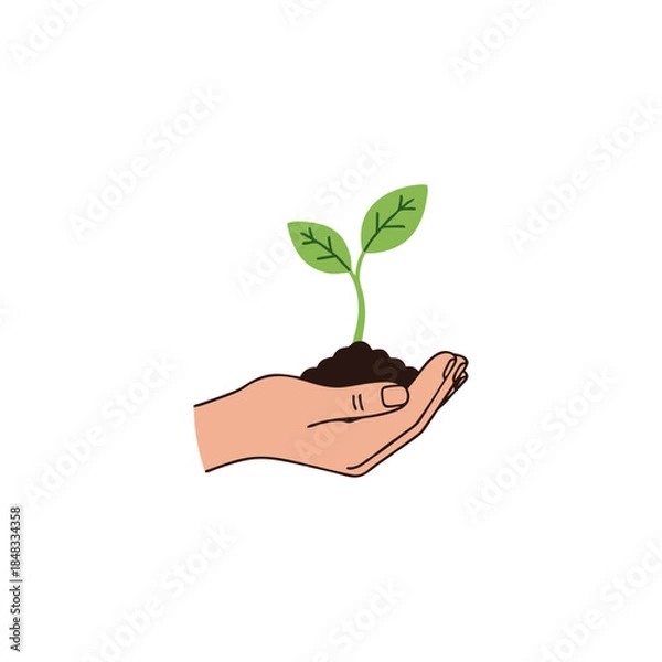 Obraz Hand holding young plant vector illustration