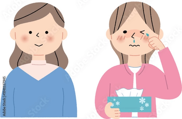 Fototapeta 花粉症の症状がある人とない人