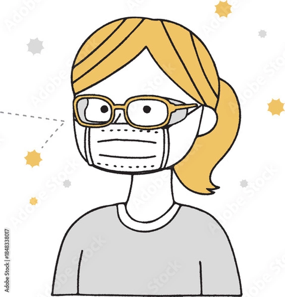 Fototapeta 花粉保護メガネとマスクをした女の子単色