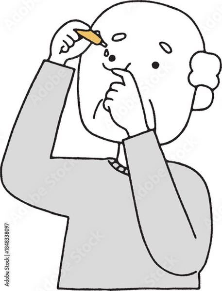 Fototapeta 目薬を指すシニア男性単色