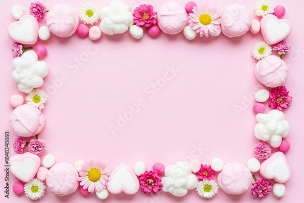 Obraz Cute Valentine Candy Frame on Soft Pink Background
