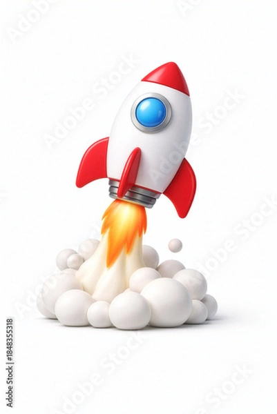 Obraz 3D cartoon rocket ship launch icon on white background