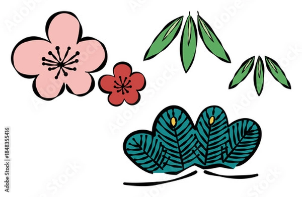 Obraz 松竹梅のしめ縄（輪飾り）のイラスト