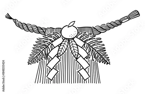 Obraz しめ縄（大黒〆）のイラスト（線画・白バック）