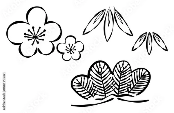 Obraz 松竹梅のしめ縄（輪飾り）のイラスト