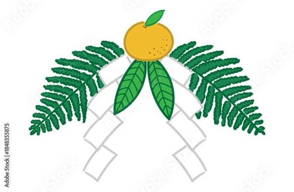 Obraz 正月飾り（ウラジロ、ダイダイ、紙垂、ゆずり葉）のイラスト（カラー線）