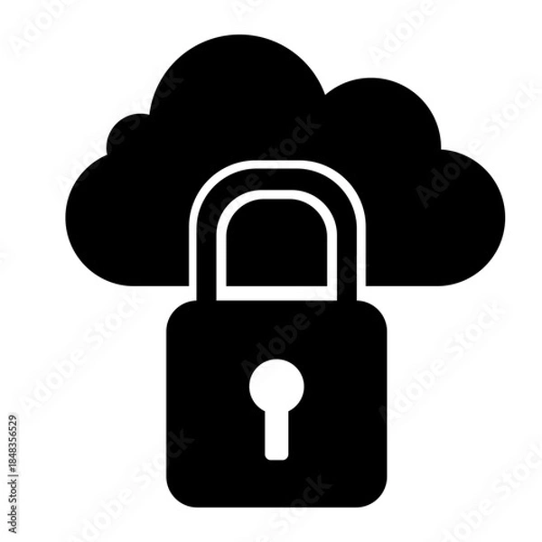 Fototapeta Padlock Black Vector Icon Cloud Security
