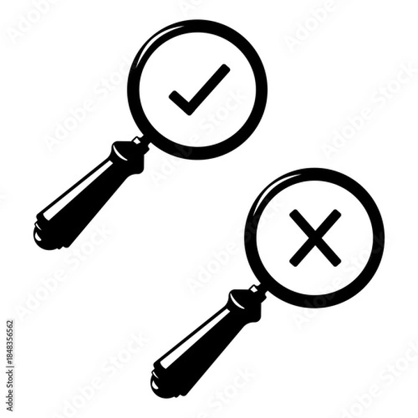 Fototapeta Magnifying Glass Examining Business Chart Markets Icon Vector Black Silhouette