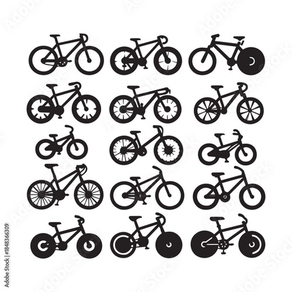 Obraz Bicycle Icons Set – Modern Bike Vector Silhouette Collection