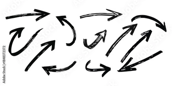 Obraz Loose hand drawn arrows in various directions. Sketch arrow set showing motion paths.