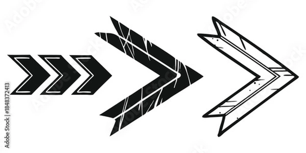 Obraz Hand drawn chevron arrows pointing forward with rough texture. Black sketch arrow symbols showing direction.