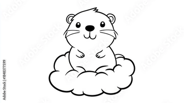 Obraz Cute cartoon groundhog sitting on cloud