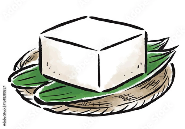 Fototapeta 豆腐1丁　筆タッチ手描きイラスト