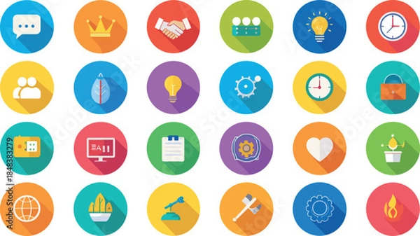 Fototapeta Colorful Flat Business and Communication Icons Set in Circular Design