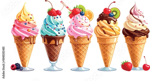 Fototapeta Colorful Ice Cream Sundae Cones Collection