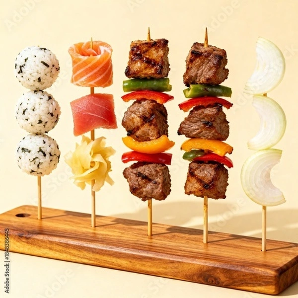 Obraz Deconstructed Delight Presenting the sushi and kebab elements se