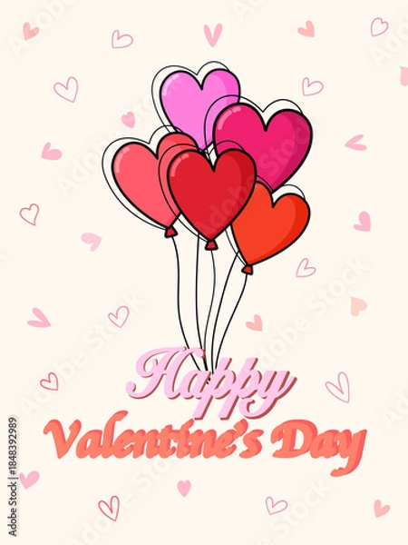 Obraz Valentine's Day Balloons: A vibrant display of heart-shaped balloons, conveying love and romance, creating a heartfelt illustration for the celebration.