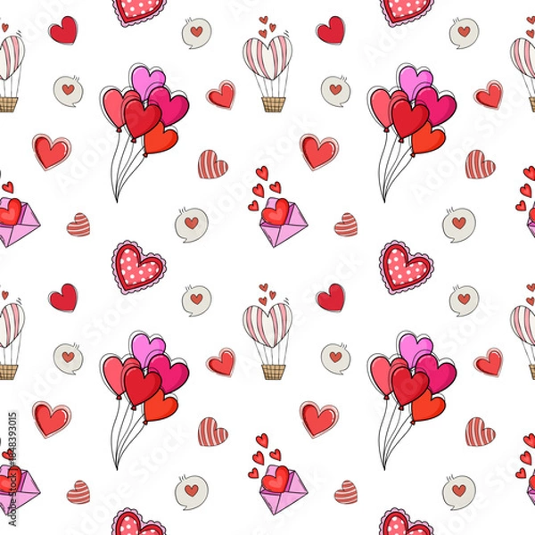 Obraz Love is in the Air: An illustration of a romantic pattern that celebrates the joy and warmth of romance. featuring heart-shaped balloons and loving envelopes on a canvas of endless love.