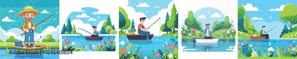 Obraz  vector man fishing white background