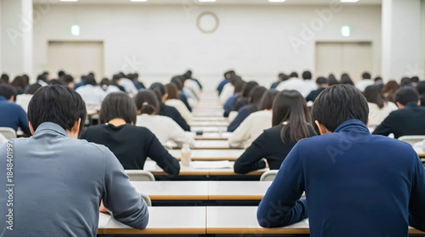 Obraz University Entrance Examination in Japan - Students Concentrating on Test in Lecture Hall