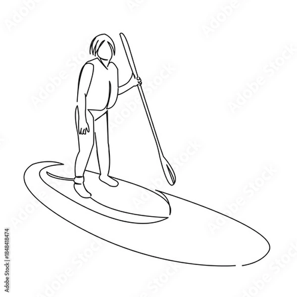 Fototapeta One continuous single drawing line art doodle sport, sea, summer, surfer, water, beach. Isolated flat illustration hand draw contour on a white background
